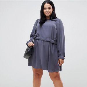 Gray Ruched waist chuck on mini dress
